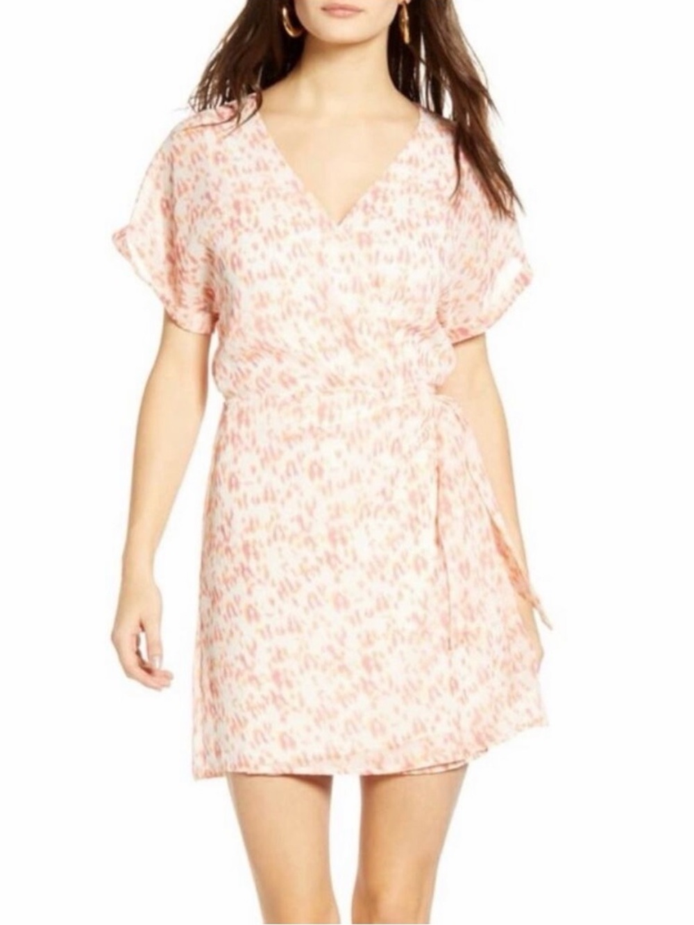 All in Favor Women's Cream Tie-Waist Dress Coral Leopord Print